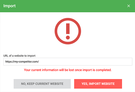 "Import" function in website builder